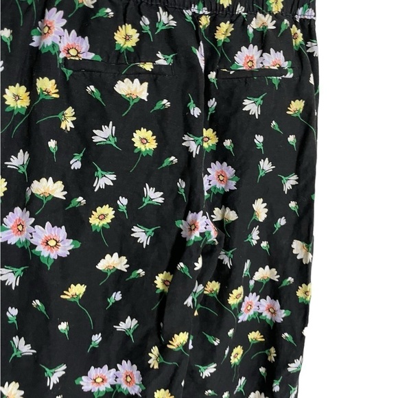 Loft Black Floral Linen Blend Casual Pull On Pants Small Wide Leg - Picture 5 of 5